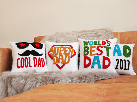 Fathers Day Handmade Embroidery Gift Pillows, Gift for Dad, Gift from Kids, Personalized Dad, Custom Papa Gift, Birthday Gift, Gift for Him - Arria Home