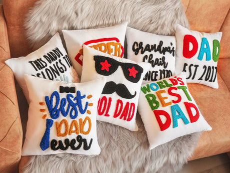 Fathers Day Handmade Embroidery Gift Pillows, Gift for Dad, Gift from Kids, Personalized Dad, Custom Papa Gift, Birthday Gift, Gift for Him - Arria Home