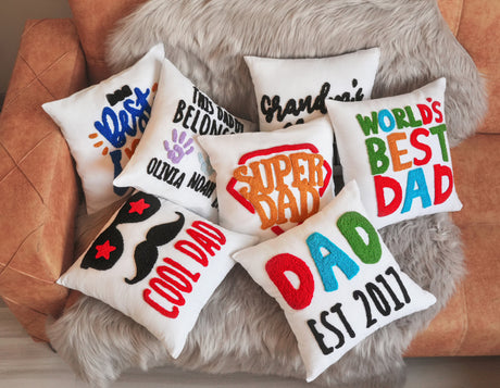 Fathers Day Embroidery Pillows, Gift for Dad, Papa Gift Idea, Custom Throw Pillow, Personalized Dad Pillow, Funny Fathers Day, Gift for Him - Arria Home