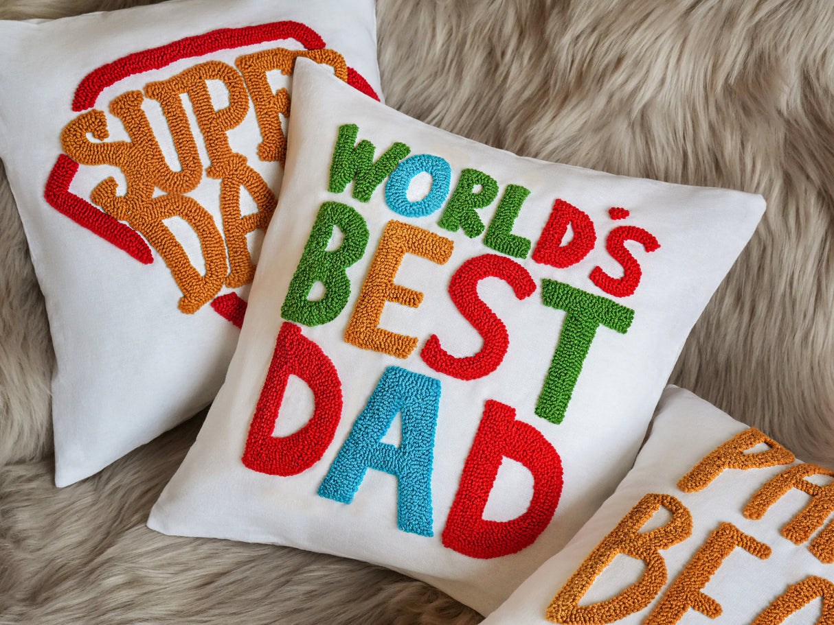 Personalized Embroidered Gift for Dad, Fathers Day Gift Idea, Custom Papa Gift, World Best Dad Handmade Embroidery Pillow, Super Dad Gift - Arria Home