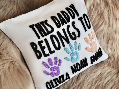 Personalized Fathers Day Embroidery Pillow, Handprint Name Pillow, Dad, Papa Gift, Grandpa Gift, Gift from Child, Funny Fathers Day Gift - Arria Home