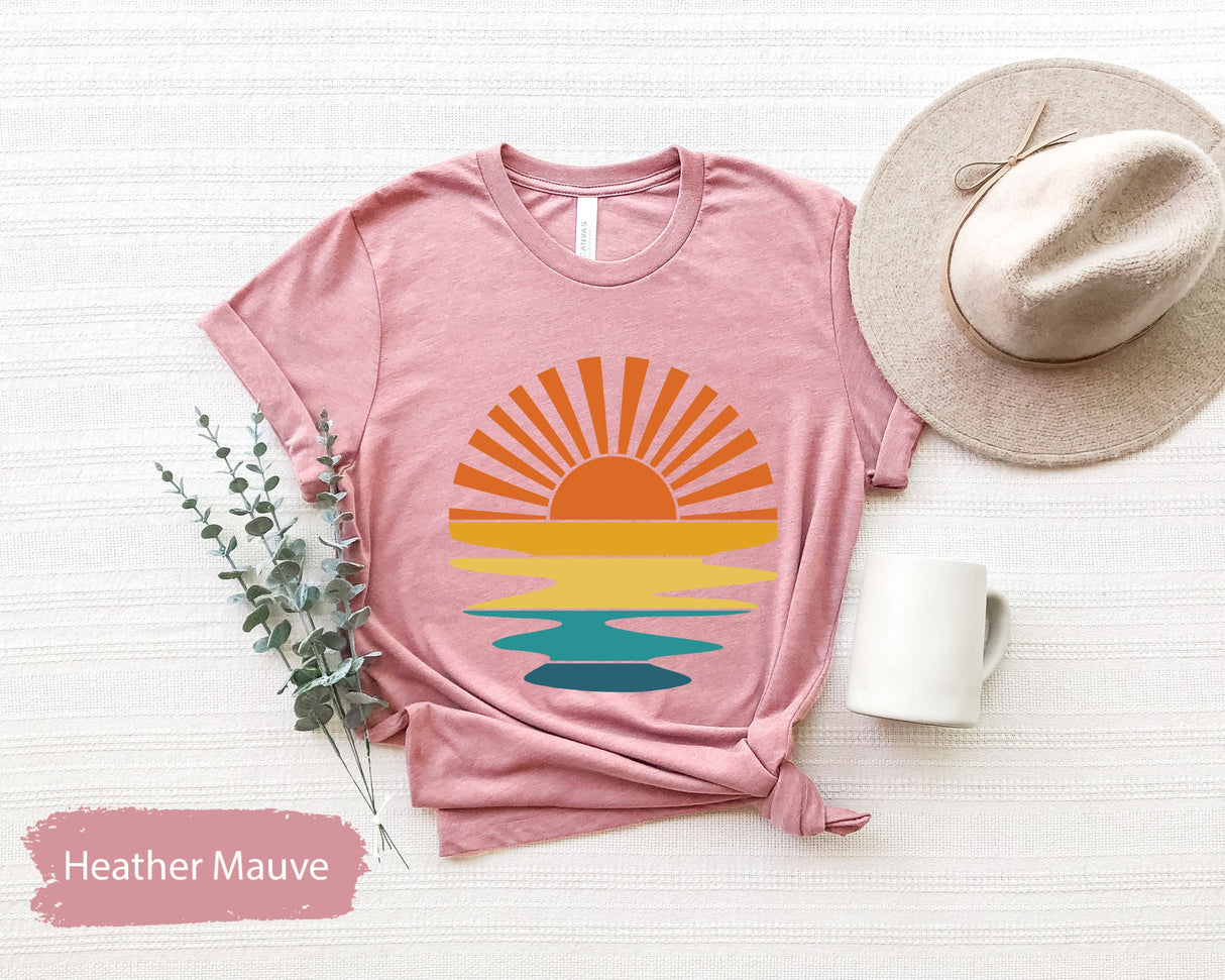 Sunset Rays Wavy Shirt, Retro Sunset Shirt, Summer Shirt, Beach Shirt, Retro Sunshine Shirt, Sun Rays Shirt, Beachy Vibes Shirt, Summer Tee