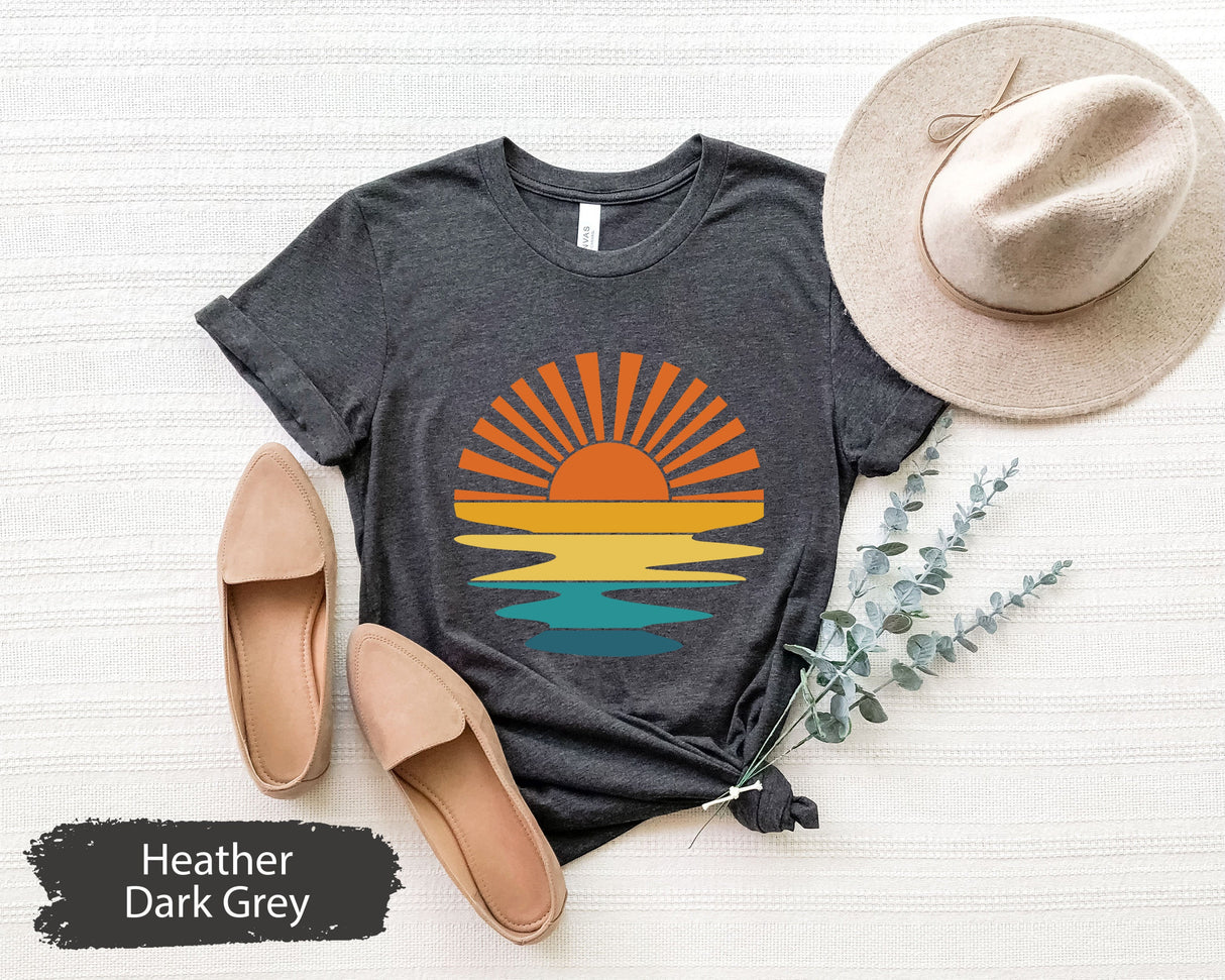 Sunset Rays Wavy Shirt, Retro Sunset Shirt, Summer Shirt, Beach Shirt, Retro Sunshine Shirt, Sun Rays Shirt, Beachy Vibes Shirt, Summer Tee