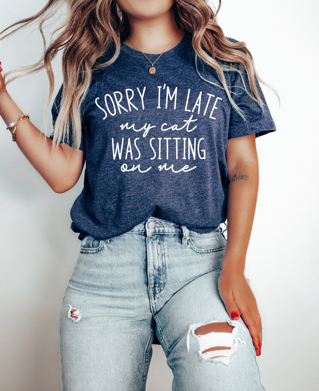 My Cat Was Sitting On Me Sorry Im Late, Cat Mama, Funny Cat Mom Shirts, Cat Lover Gift, Cat Mom Shirt,,Cat Gift Animal Lover, Gift For Women