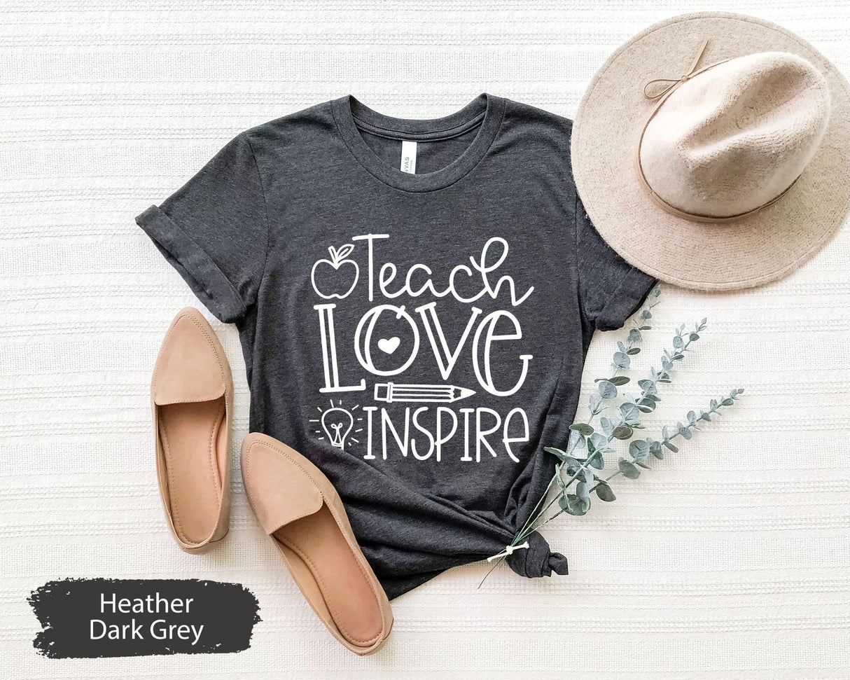 Teach Love Inspire Shirt, Teacher Shirt, Teaching Shirt, Teacher Life Shirt, Kindergarten Teacher, Preschool Teacher, Back To School Shirt