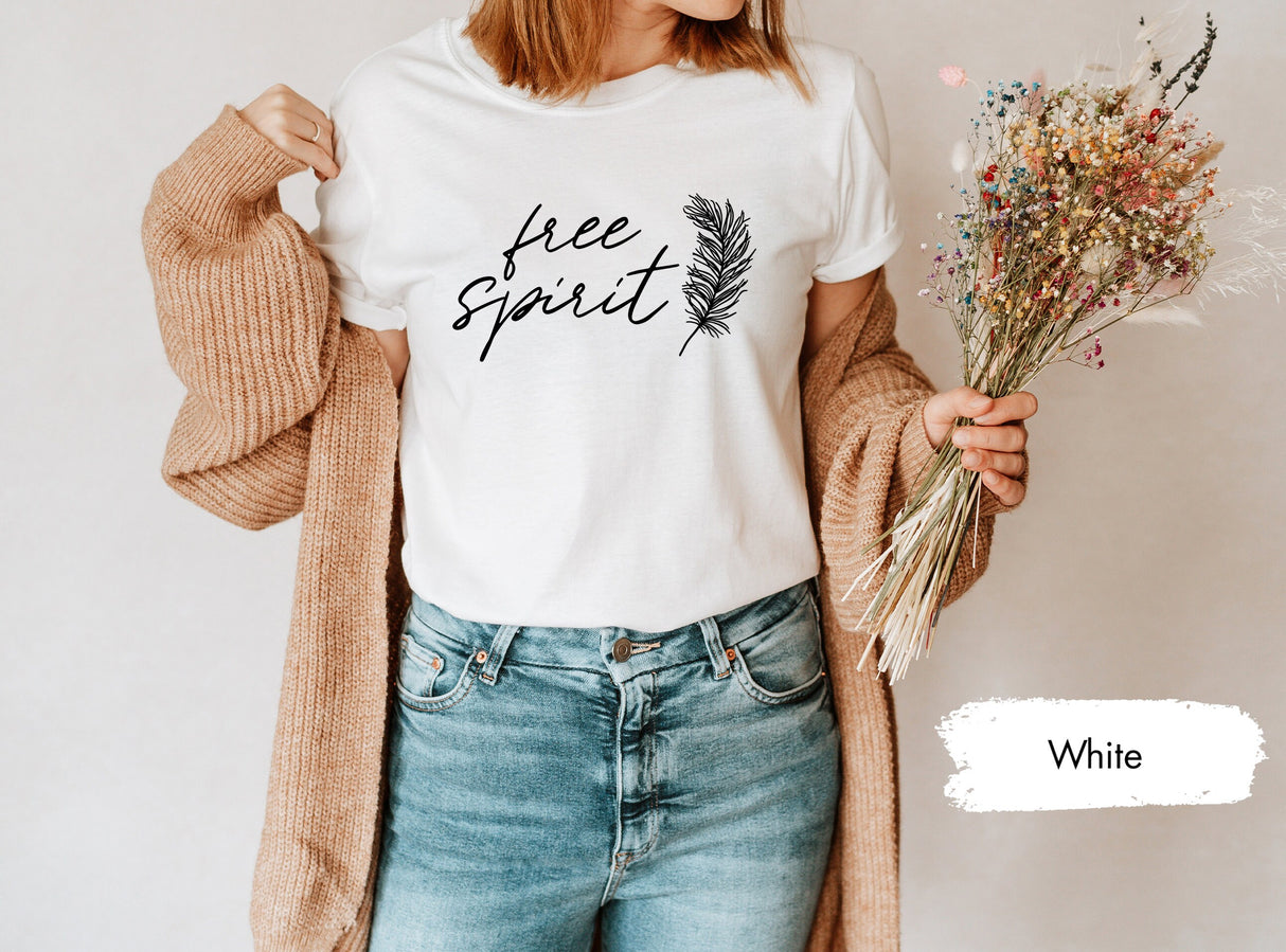 Feather Free Spirit Shirt, Boho Shirt, Hippie Shirt, Nature Shirt, Spiritiual T Shirt, Boho TShirt, Boho Clothing, Boho Women Shirt