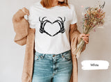 Skeleton Hand Heart Shirt, Heart Shirt, Skeleton Shirt, Funny Halloween Shirt, Skeleton Heart Shirt, Skeleton Finger Shirt, Funny Skeleton