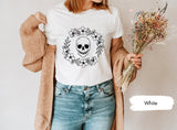 Floral Skull Shirt, Bloom Skull Shirt, Halloween Shirt, Floral Skull Boho Graphic Tee, Womens Fall Shirt, Flower Skull Skeleton TShirt