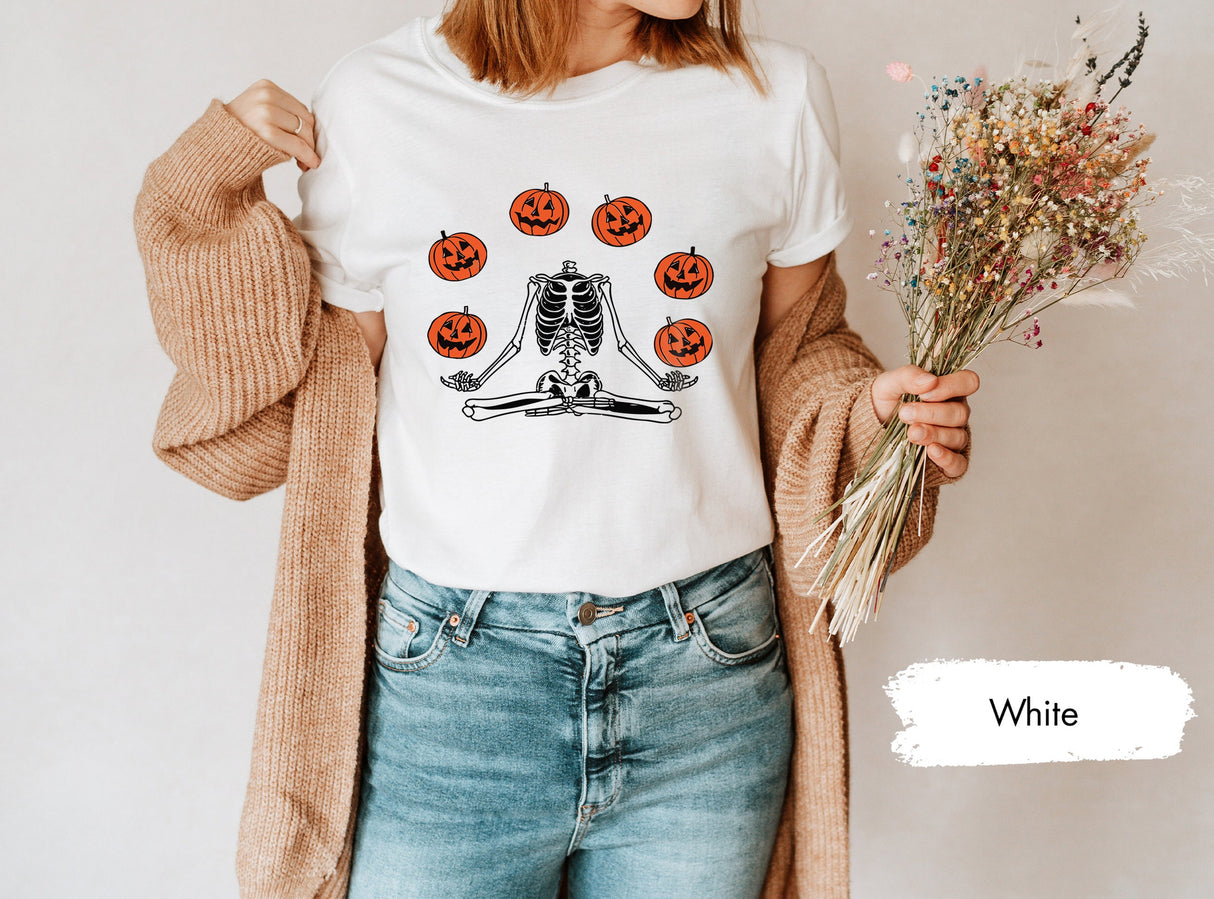 Pumpkin Halloween Shirt, Skeleton Halloween Shirt, Pumpkin Shirt, Fall Shirt for Women, Thanksgiving Shirt, Spooky Ghost Shirt, Spooky Shirt