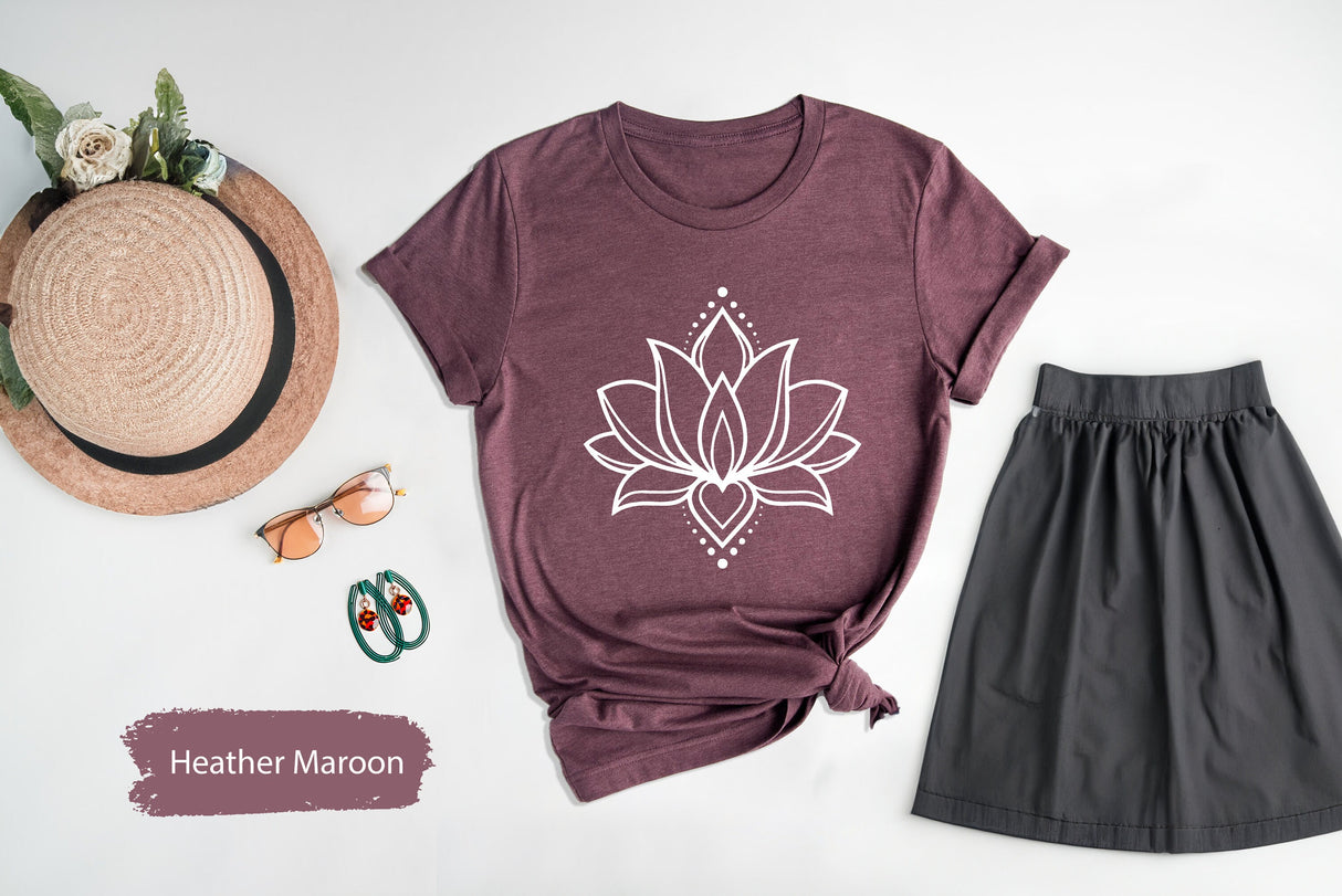 Lotus Flower T-Shirt, Botanical Shirt, Yoga Shirt, Namaste Shirt, Mandala Shirt, Yoga Teacher Gift, Yoga Lover Shirt, Yogi Gifts