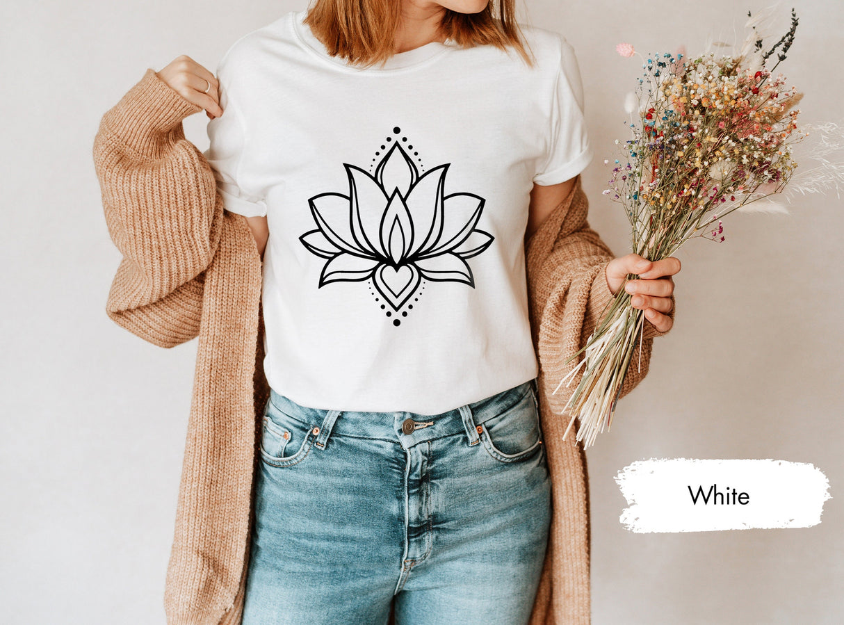 Lotus Flower T-Shirt, Botanical Shirt, Yoga Shirt, Namaste Shirt, Mandala Shirt, Yoga Teacher Gift, Yoga Lover Shirt, Yogi Gifts