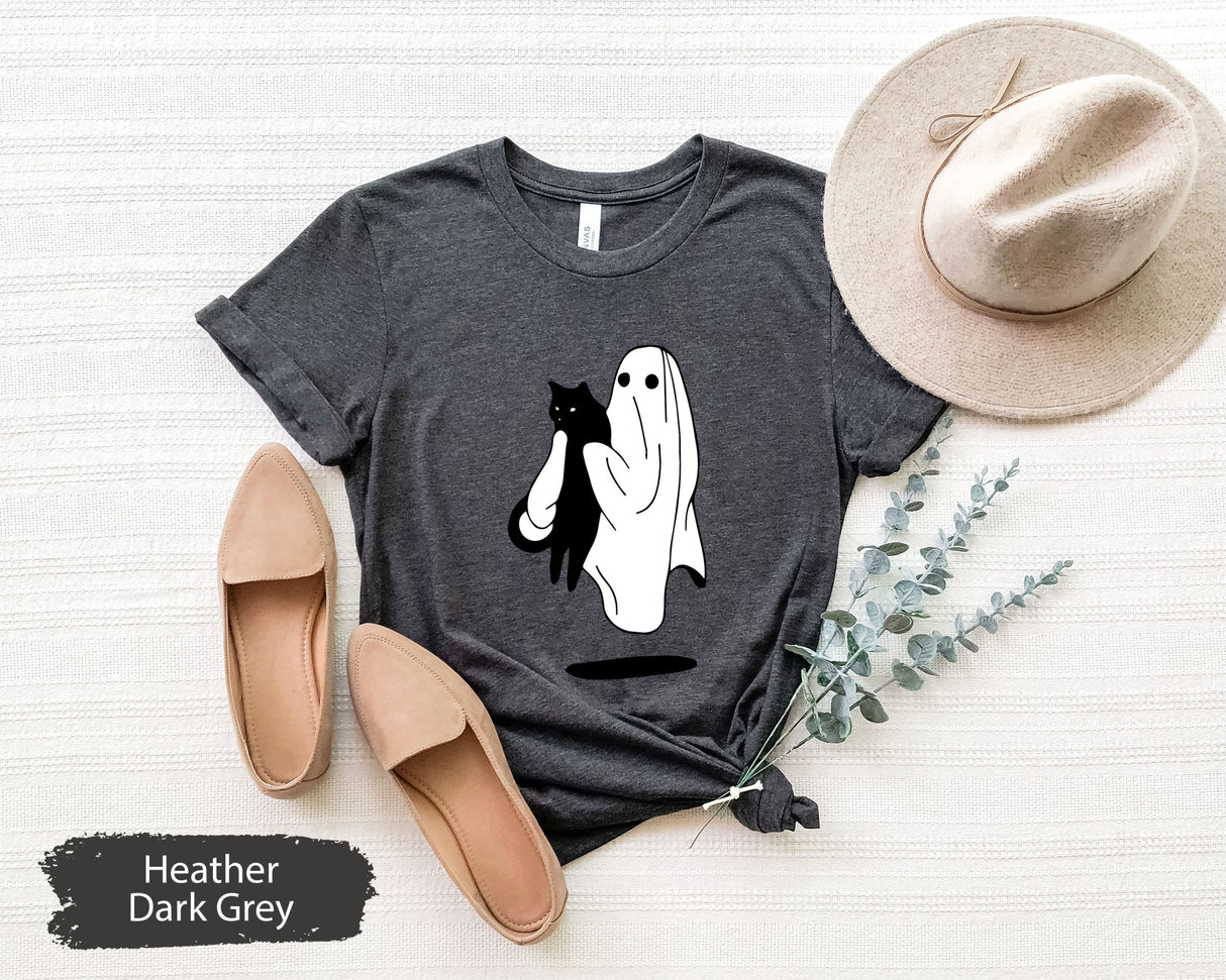 Cat Halloween Shirt, Ghost Halloween Shirt, Ghost Cat Shirt, Fall Shirt for Women, Funny Ghost Shirt, Halloween Ghost Cat Shirt, Ghost Tee