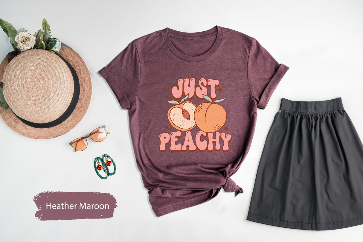 Just Peachy Shirt, Peachy TShirt, Summer Shirt, Summer Vibes Shirt, Shirts For Women, Women T Shirt, Retro Summer Shirt, Cute Women Shirt