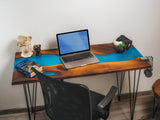 Epoxy Resin Walnut Custom Desk Top, Blue Epoxy Computer Table, Solid Wood Resin Sit Stand Desk, Personalized Studio Desk, Home Office Desk - Arria Home