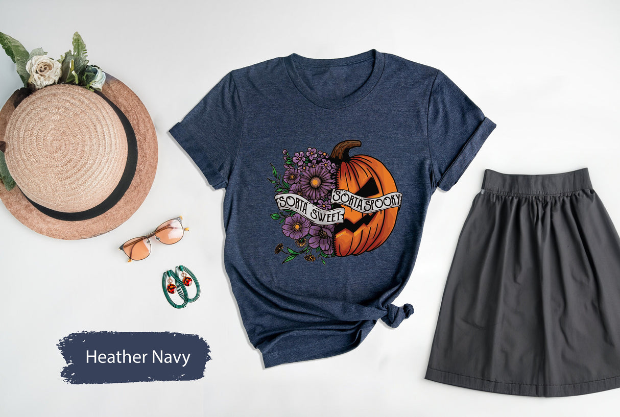 Sorta Sweet Sorta Spooky Shirt, Spooky Season Shirt, Pumpkin Shirt, Spooky Vibes Shirt, Spooky Shirt, Floral Halloween Shirt, Halloween Tee