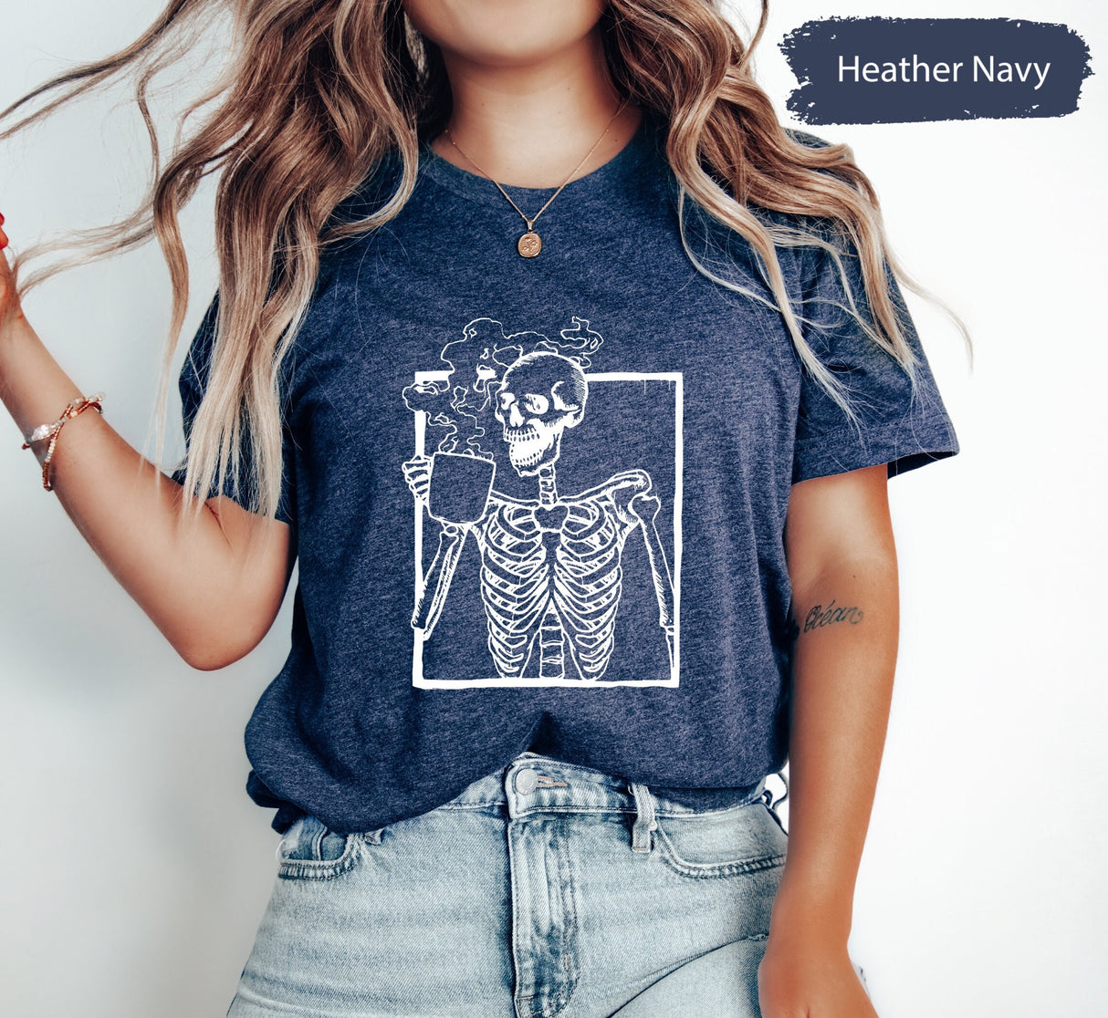 Drinking Coffee Skeleton Shirt, Coffee Lover Skeleton Shirt, Floral Skeleton Shirt, Flower Skeleton, Skeleton Shirt, Boho Skeleton Shirt