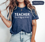 Teacher Shirt, Love Inspire Care Shirt, Teacher Appreciation Shirt, Teacher Gift, Back To School Shirt, First Day Of School, Teacher Tee