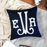 Embroidered Monogram Pillow, Personalized Wedding Monogramed Lumbar Pillow, Custom Throw Pillow, Engagement Gift for Couple, Initial Pillow - Arria Home