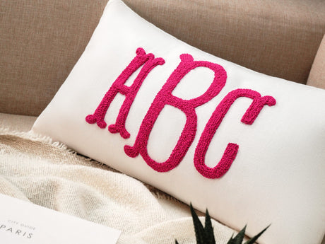 Monogrammed Pillow, Custom Wedding Gift Punch Needle Embroidered Pillow, Personalized Monogram Gift for Couple, Letter Pillow, Housewarming - Arria Home