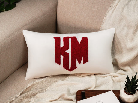 Monogrammed Pillow, Custom Wedding Gift Punch Needle Embroidered Pillow, Personalized Monogram Gift for Couple, Letter Pillow, Housewarming - Arria Home