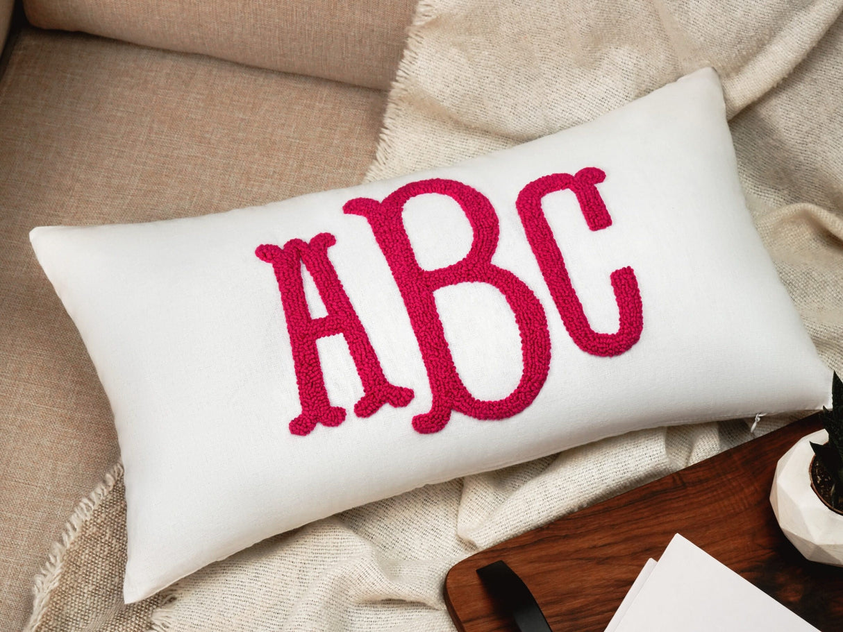 Monogram Letter Baby Name Punch Needle Embroidered Pillow, Personalized Baby Shower Gift, Newborn Gift, Custom Boy Girl Birthday Gift Idea - Arria Home