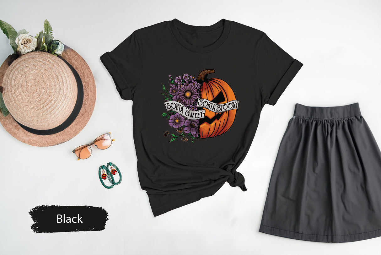 Sorta Sweet Sorta Spooky Shirt, Spooky Season Shirt, Pumpkin Shirt, Spooky Vibes Shirt, Spooky Shirt, Floral Halloween Shirt, Halloween Tee