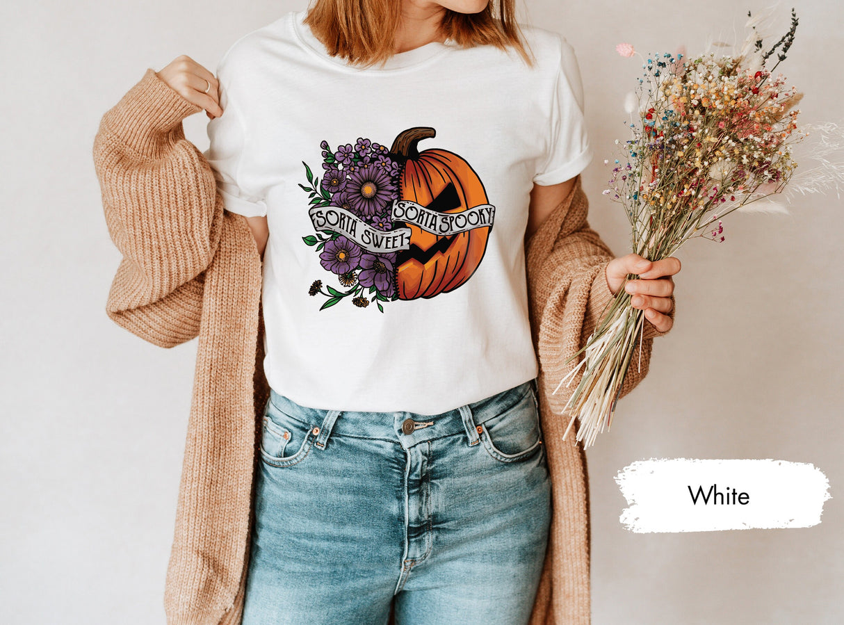 Sorta Sweet Sorta Spooky Shirt, Spooky Season Shirt, Pumpkin Shirt, Spooky Vibes Shirt, Spooky Shirt, Floral Halloween Shirt, Halloween Tee