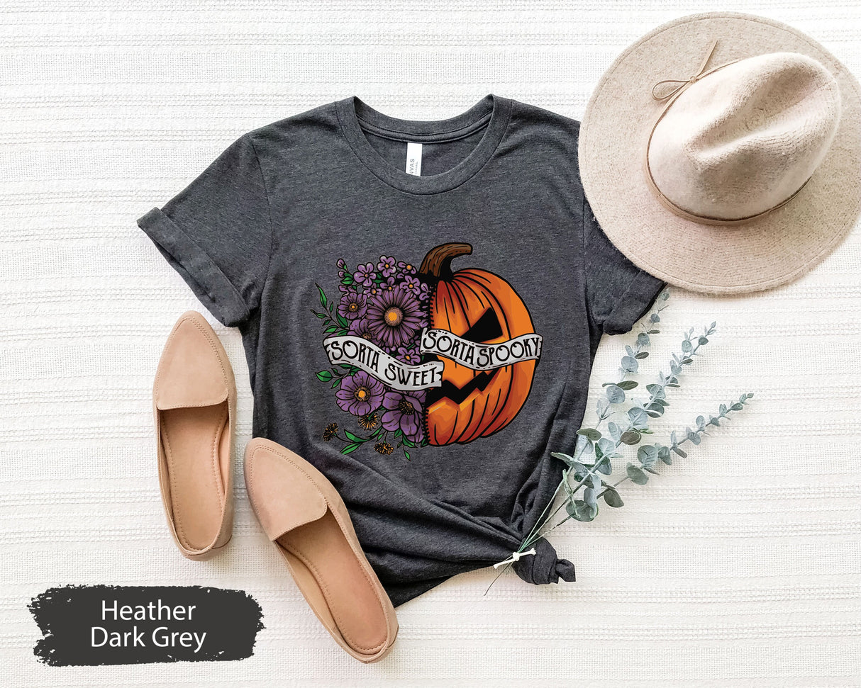 Sorta Sweet Sorta Spooky Shirt, Spooky Season Shirt, Pumpkin Shirt, Spooky Vibes Shirt, Spooky Shirt, Floral Halloween Shirt, Halloween Tee