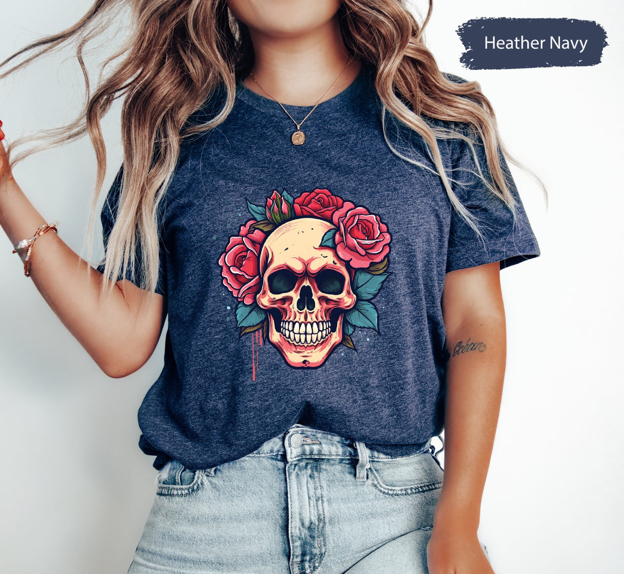 Floral Skull Shirt, Flower Skull Shirt, Gobblincore Boho Graphic Tee, Bloom Skull Shirt, Fall Halloween Shirt, Botanical Skeleton Shirt