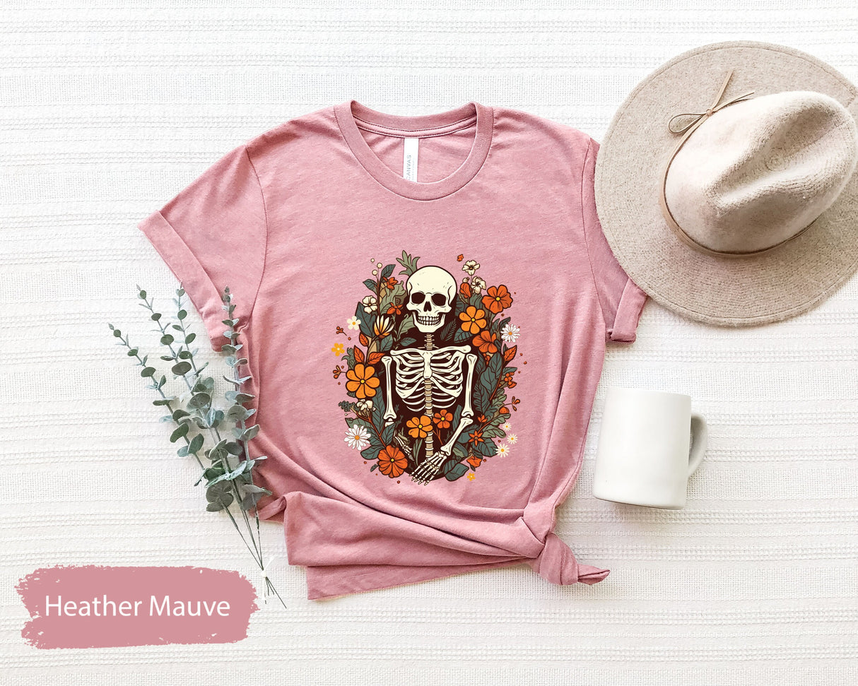 Floral Skeleton Shirt, Skeleton TShirt, Fall Skeleton Shirt,  Boho Floral Skeleton Shirt, Goblincore TShirt, Botanical Skeleton Tee