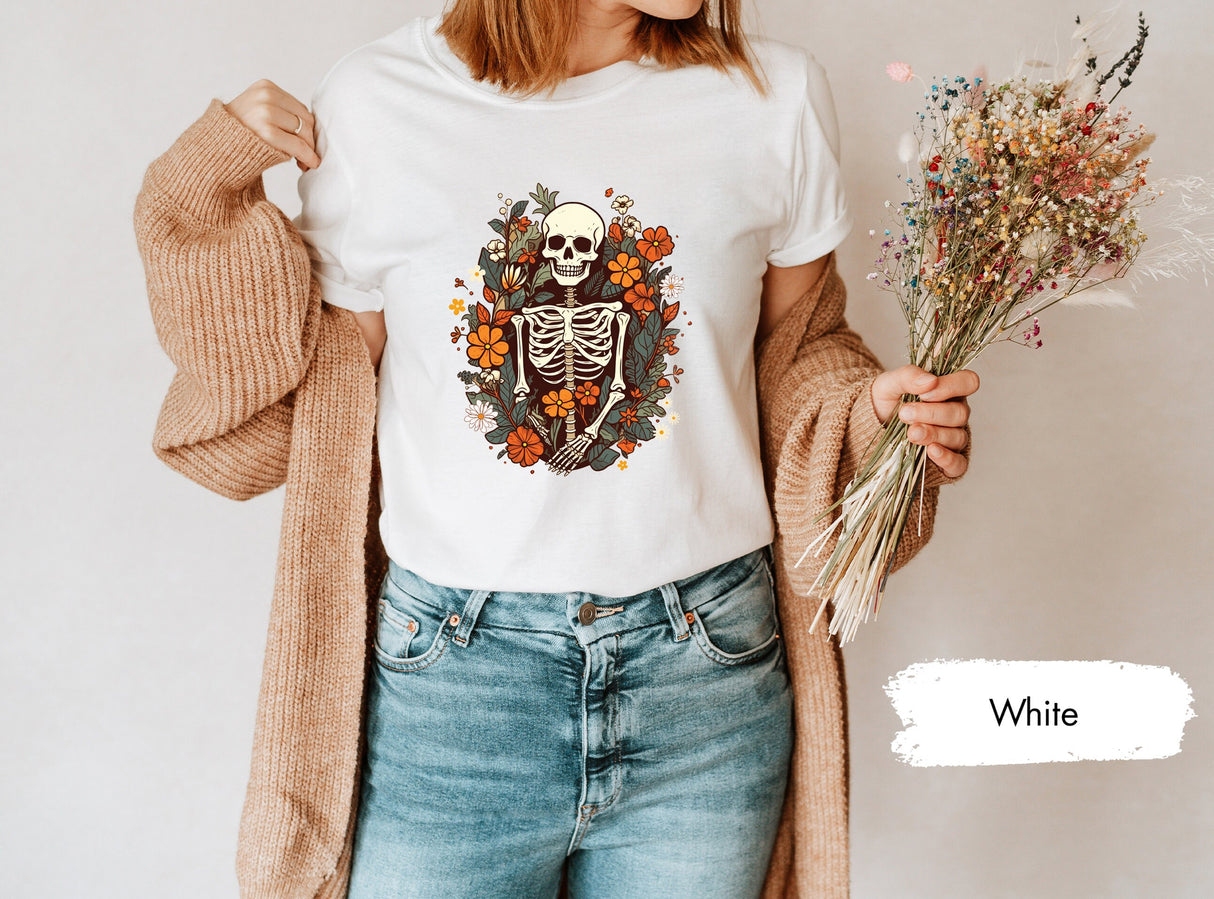 Floral Skeleton Shirt, Skeleton TShirt, Fall Skeleton Shirt,  Boho Floral Skeleton Shirt, Goblincore TShirt, Botanical Skeleton Tee