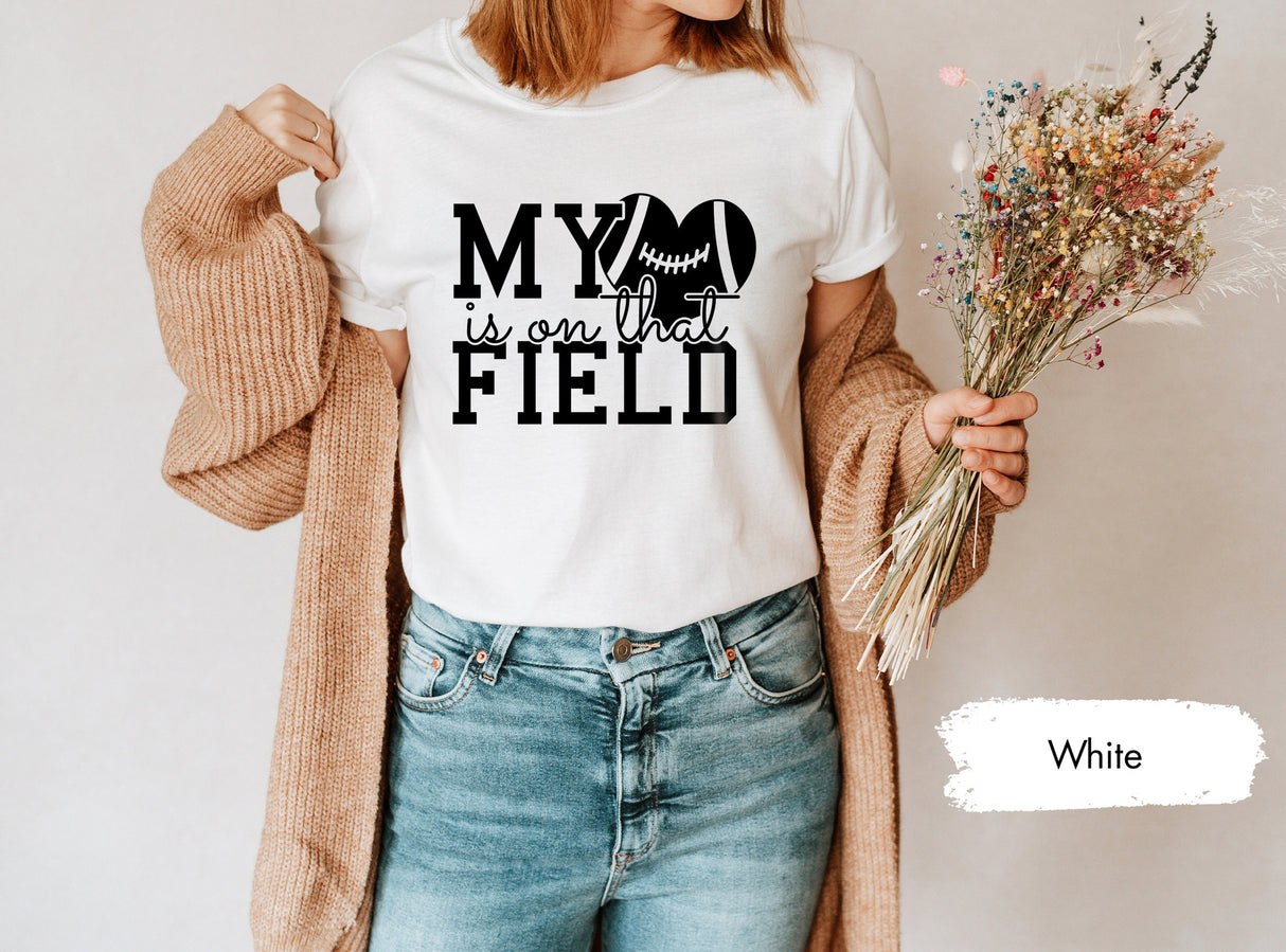 Womens Football Shirt, Football Shirt, Football Mom Shirt, Football Mama Gift, Game Day Shirt, Sports Mom Shirt, My Hearth is On That Field