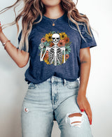 Skeleton Shirt, Boho Floral Skeleton Shirt, Goblincore Graphic Tee, Floral Skeleton Shirt, Skeleton Gift, Cute Halloween Shirt, Skeleton Tee