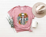 Skeleton Shirt, Boho Floral Skeleton Shirt, Goblincore Graphic Tee, Floral Skeleton Shirt, Skeleton Gift, Cute Halloween Shirt, Skeleton Tee