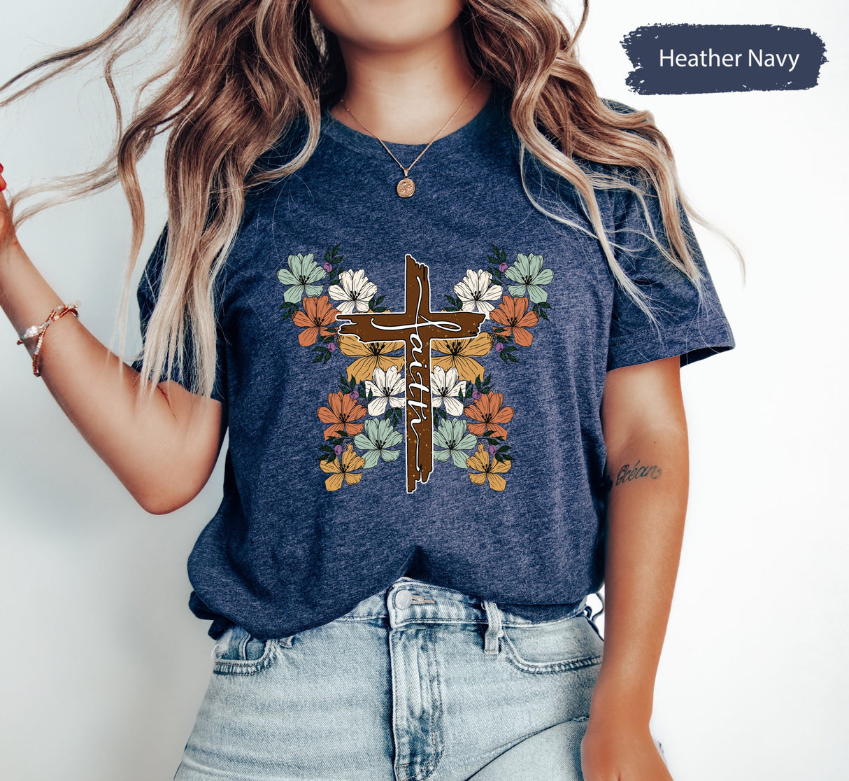 Faith Cross Floral Butterfly Shirt, Faith TShirt, Vertical Cross Shirt, Christian Shirts, Christian Gift, Religious Shirt, Prayer Shirt