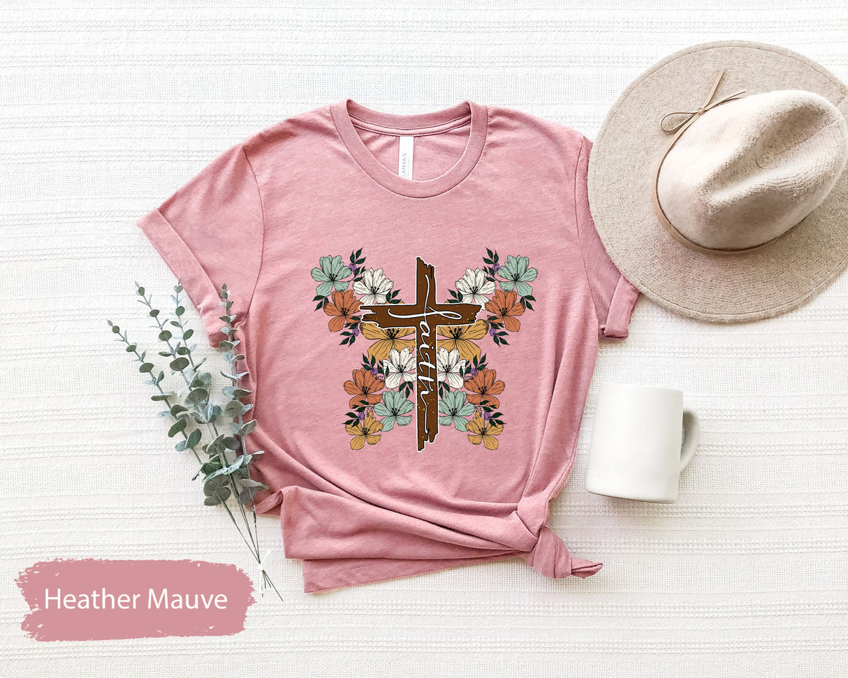 Faith Cross Floral Butterfly Shirt, Faith TShirt, Vertical Cross Shirt, Christian Shirts, Christian Gift, Religious Shirt, Prayer Shirt