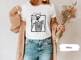 Drinking Coffee Skeleton Shirt, Coffee Lover Skeleton Shirt, Floral Skeleton Shirt, Flower Skeleton, Skeleton Shirt, Boho Skeleton Shirt