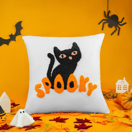 Spooky Halloween Decor Pillows, Custom Handmade Embroidered Pillow, Cute Halloween Decorations, Ghost Trick or Treat Bat Spider Fall Decor - Arria Home