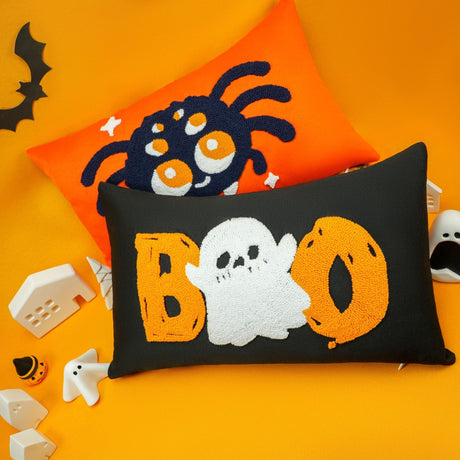 Halloween Decoration BOO Personalize Punch Needle Pillow, Embroidery Fall Decor, Bats, Spider, Cat, Cute Halloween Decor, Gothic Home Decor - Arria Home