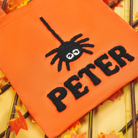 Personalized Kids Halloween Embroidered Punch Needle Bag, Halloween Trick or Treat Bag, Name Halloween Bag, Spooky Season, Gift for Kids - Arria Home