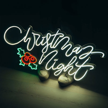 Christmas Night Holly Berry Custom Neon Sign, Battery Operated Christmas Neon Light, Xmas Bar Sign, Chrismtas Eve, Home Wall Decorations - Arria Home