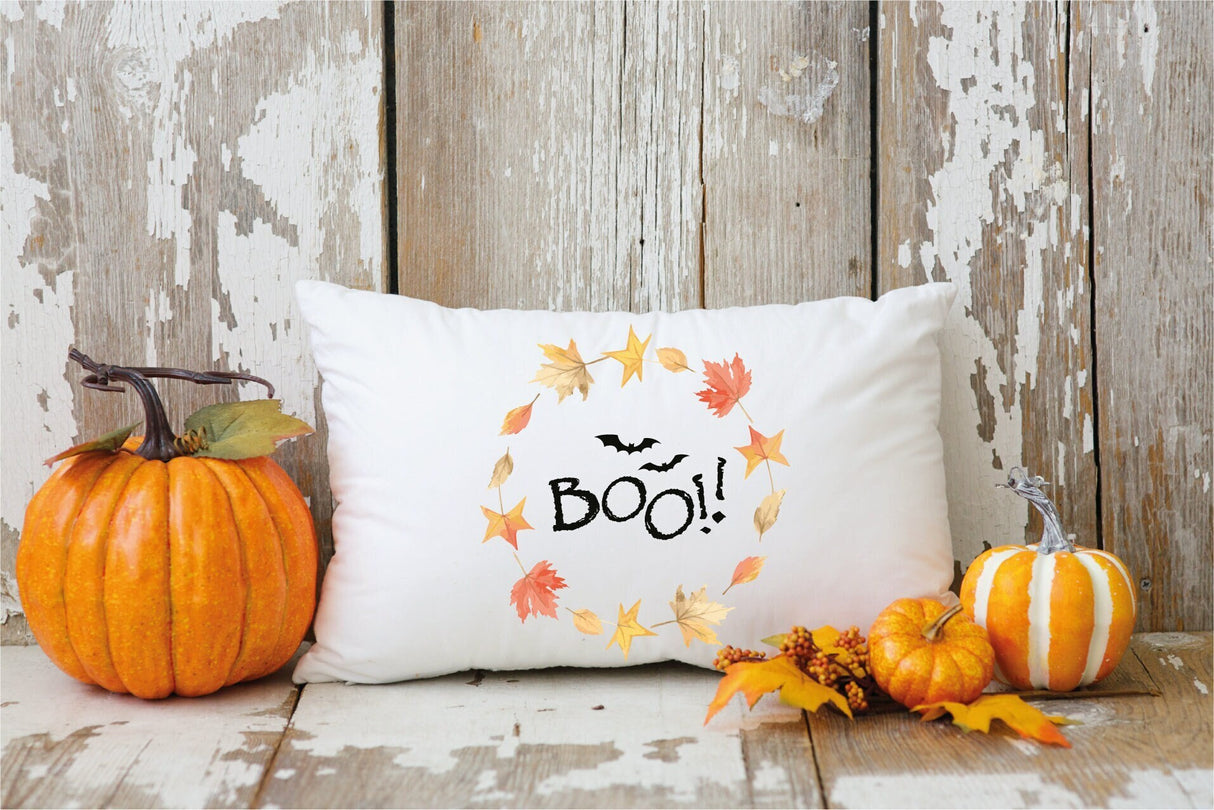 Boo Halloween Wteath Pillow, Fall Pillow, Farmhouse Decor, Fall Lumbar Pillow Cover, Country Decor, Cute Throw Pillow, Halloween, Fall Gift - Arria Home