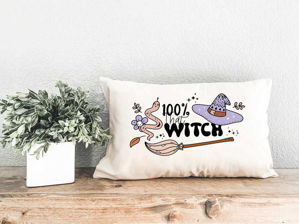 Witch Halloween Pillow, Cute Halloween Decor, %100 Witch, Halloween Decorations, Hallloween Lumbar Pillow, Halloween Throw Pillow, Gift - Arria Home