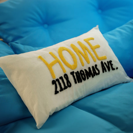 Personalized Home Address Embroidery Pillow, Custom Address, New Home Gift, Home Pillow, Closing Gift, Housewarming, Punch Needle Pillow - Arria Home