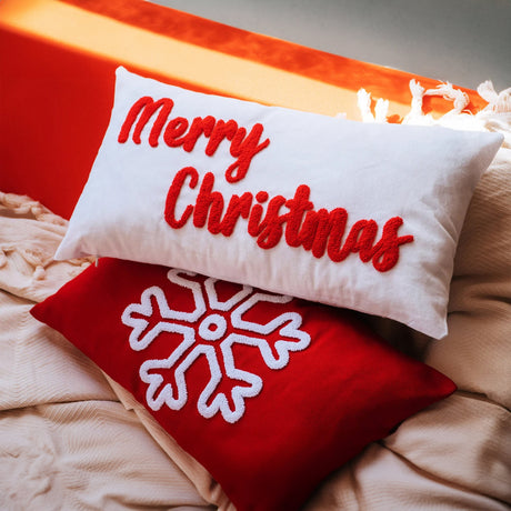 Merry Christmas Custom Embroidered Pillows, Christmas Ornaments, Christmas Decorations, Xmas Lumbar Pillow, Noel Throw Pillow, Punch Needle - Arria Home