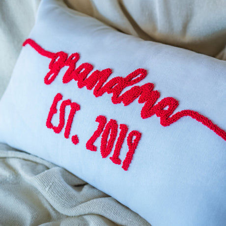 Personalized Grandma Embroidery Pillow, Punch Needle Nana Pillow, Grandma Grandpa, Baby Announcement Pillow, Lumbar Pillow, Accent Pillow - Arria Home