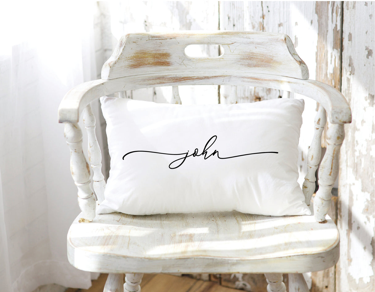 Personalized Calligraphy Name Pillow, Lumbar Pillow, Custom New Baby Gift, Baby Shower Gift, Present for Baby, Baby Room Decor, Personalized - Arria Home