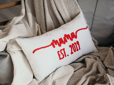 New Mom Handmade Punch Needle Embroidery Pillow, Personalized Pregnancy Gift, Baby Announcement Gift, Custom New Parents Gift, New Baby Gift.