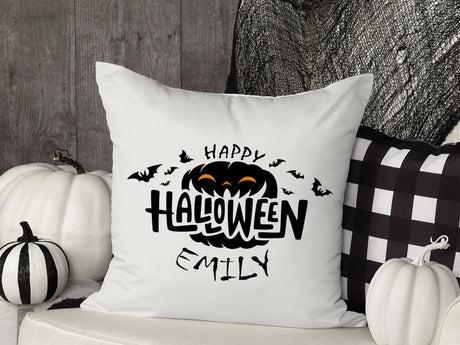 Personalized Name Halloween Throw Pillow, Halloween Gift for Grandma, Fall Spooky Decor, Ghost Pillow, Gift for Kids, Happy Halloween Gift - Arria Home