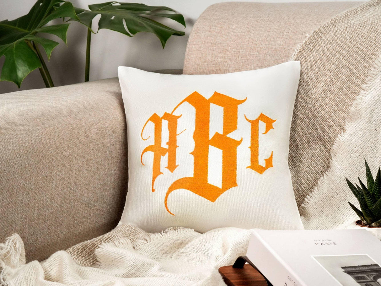 Embroidered Monogram Pillow, Personalized Wedding Monogramed Lumbar Pillow, Custom Throw Pillow, Engagement Gift for Couple, Initial Pillow - Arria Home